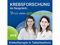 Illustrationsbild Podcast Krebsforschung in Gespräch. Krebstherapie in Tablettenform. Folge 8