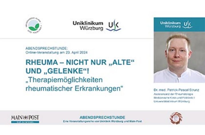 Vorschaubild Abendsprechstunde von Dr. Strunz: Rheuma – Nicht nur "Alte" und "Gelenke". Therapiemöglichkeiten rheumatischer Erkrankungen