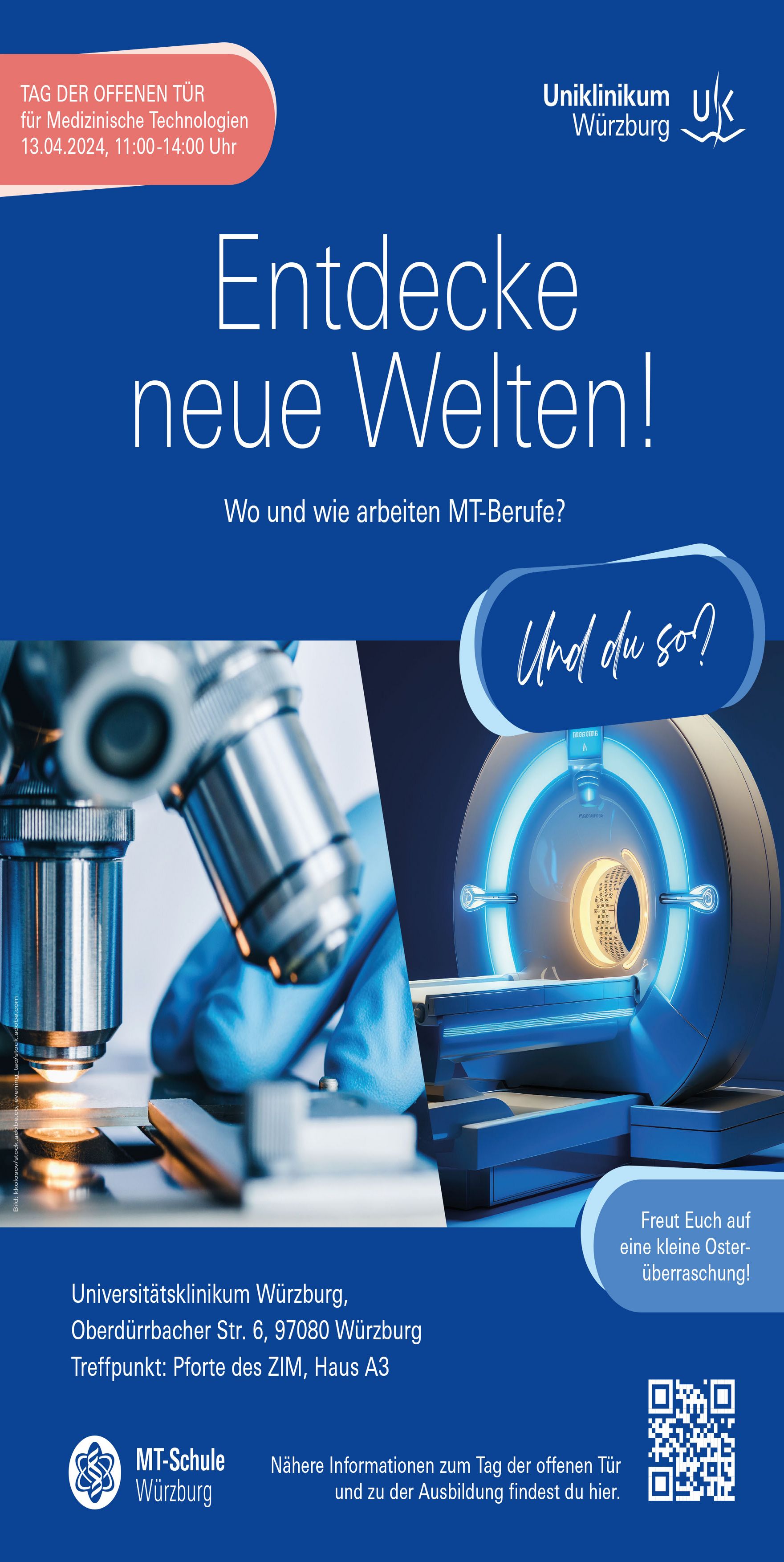 Poster zur Veranstaltung „Tag der offenen Tür für Medizinische Technologien“ am 13. April 2024 am Uniklinikum Würzburg. © UKW