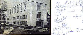 Neues Institut und eigenhändige Zeichnung des Professors aus einem Fotoalbum von 1963.