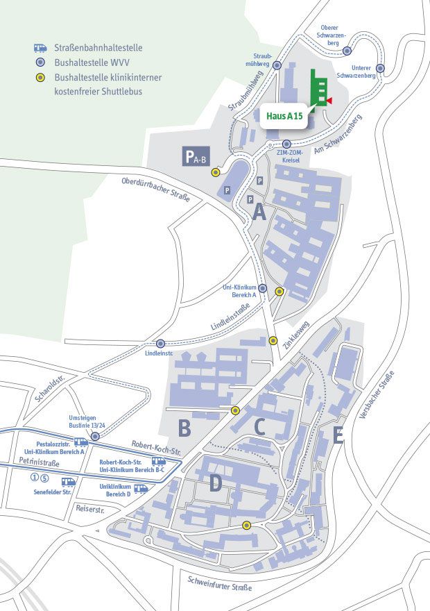 Lageplan Haus A15 am Universitätsklinikum Würzburg