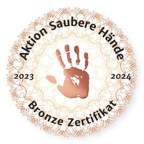 Das Uniklinikum Würzburg kann sich erneut mit dem Siegel des Bronze-Zertifikats der „Aktion Saubere Hände“ schmücken.