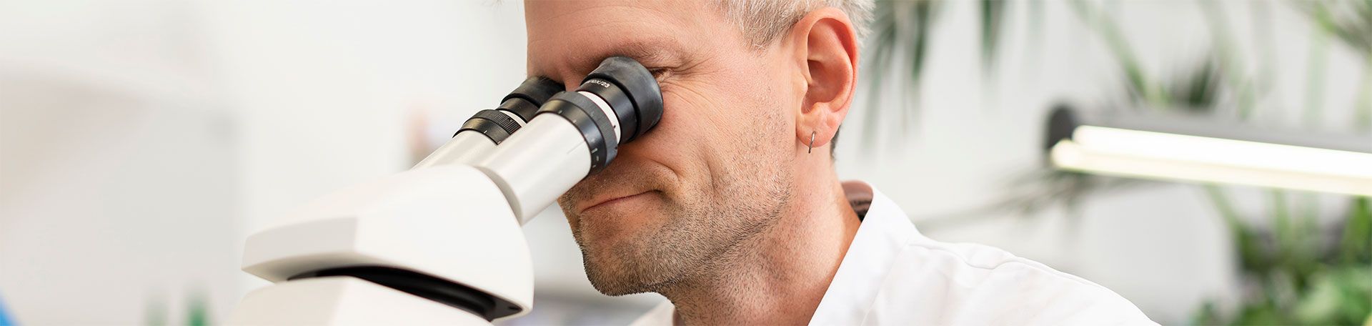Illustrationsfoto Kieferorthopädie: Arzt schaut durch Mikroskop