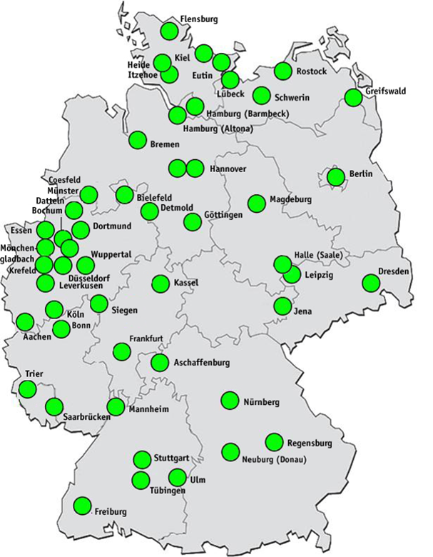 Die am Deutschen Frühgeborenennetzwerk GNN beteiligten neonatologischen Level-1-Zentren
