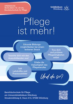 Poster zur Veranstaltung „Openhouse“ am 8. März 2024 in der Berufsfachschule für Pflege am Uniklinikum Würzburg © UKW
