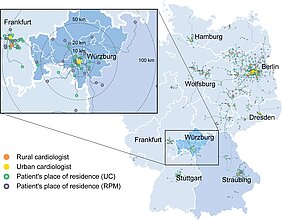 Karte aus der Publikation mit Vergrößerung der Region rund um Würzburg