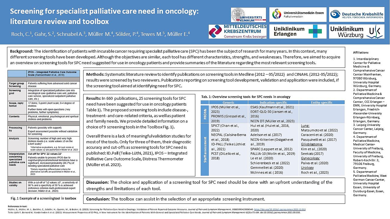Screening for specialist palliative care need in oncology: literature review and toolbox