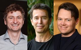 Jörg Vogel (links; Foto: HIRI / Mario Schmitt), Rotem Sorek (Mitte; Foto: Weizmann Institute of Science), Veit Hornung (rechts; Foto: David Ausserhofer / MPG)