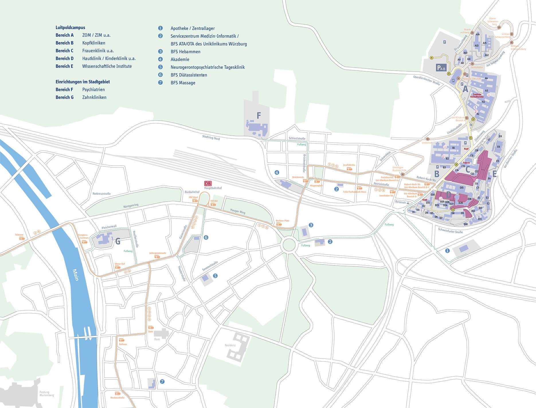 Gesamtlageplan / Karte Universitätsklinikum Würzburg