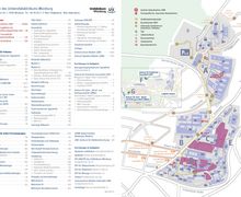 Übersichtsplan mit Liste aller Einrichtungen des Universitätsklinikums Würzburg als PDF herunterladen