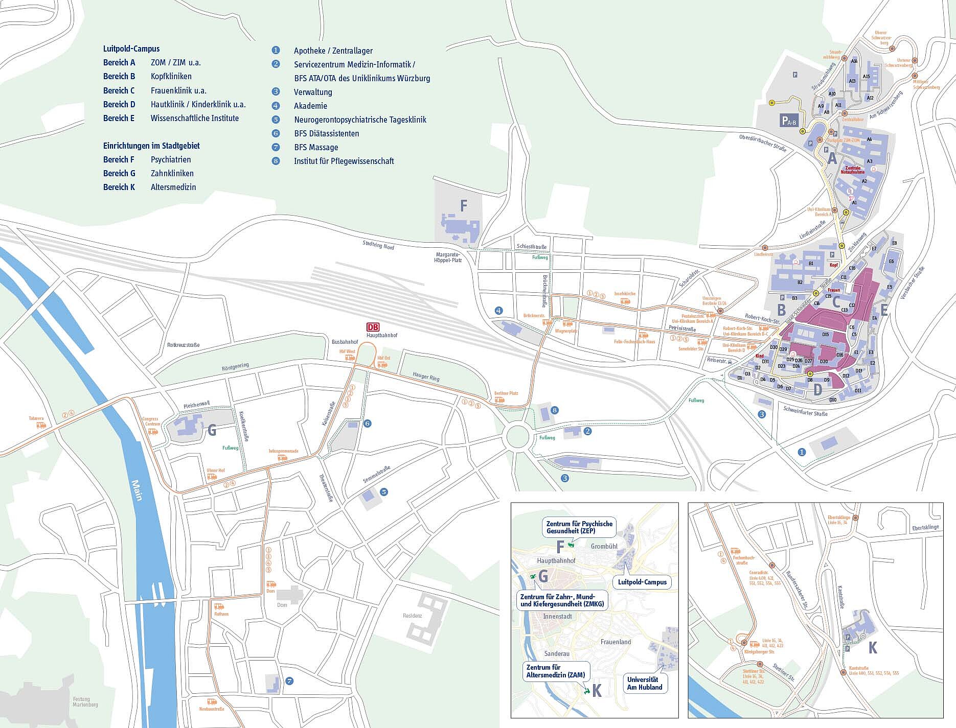 Gesamtlageplan / Karte Universitätsklinikum Würzburg