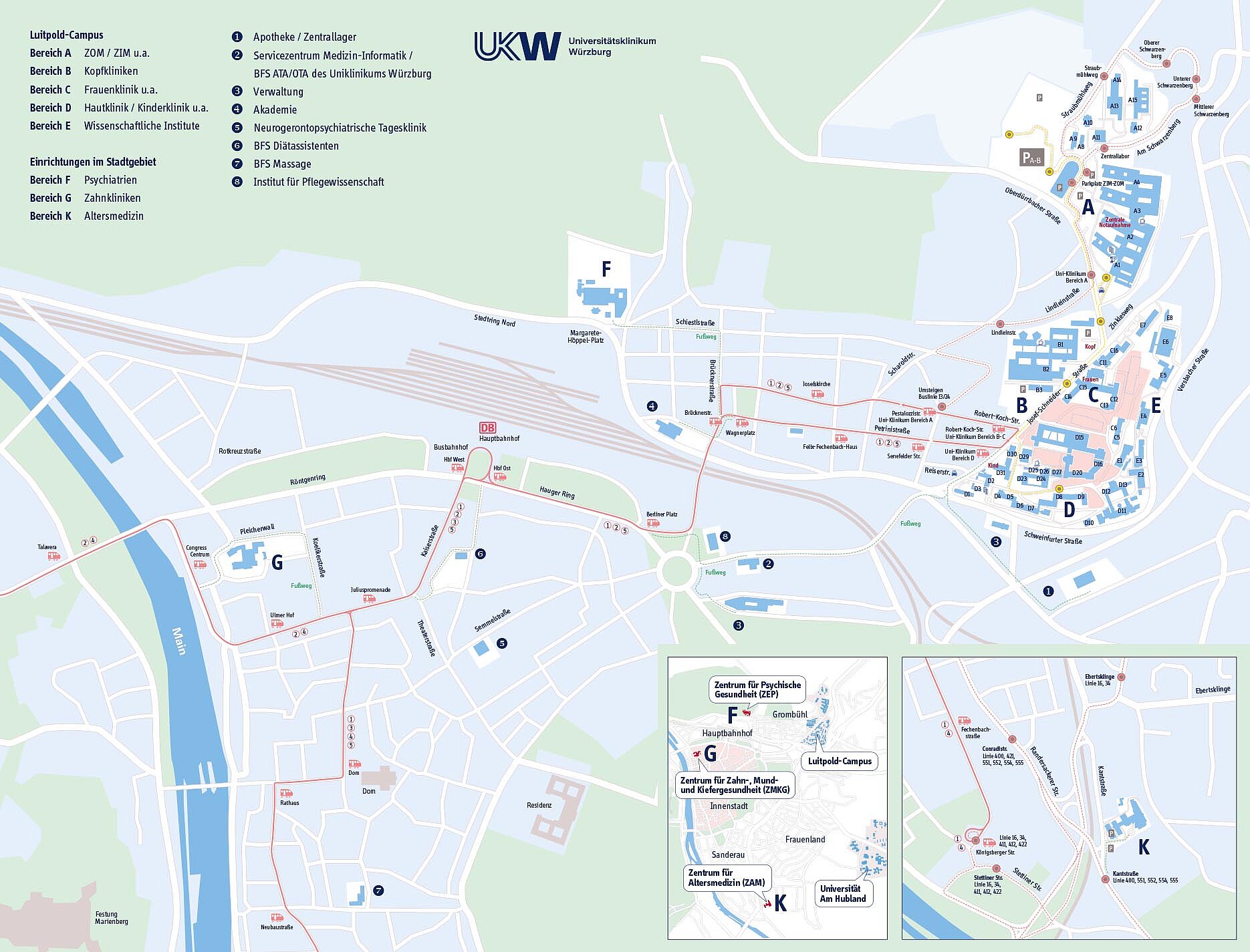 Gesamtlageplan / Karte Universitätsklinikum Würzburg