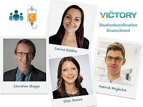 4 Porträts im Polaroid-Format sowie Logo der Studie und Illustration einer Vitamin-C-Infusion 