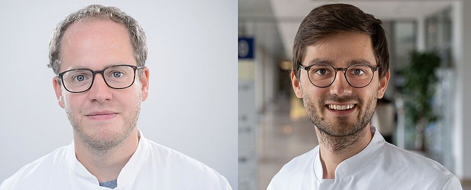 Collage aus zwei Porträts der beiden Hauptautoren im weißen Kittel. 