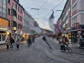 Eine Straße in Würzburg - in der Mitte ist das Bild total verschwommen