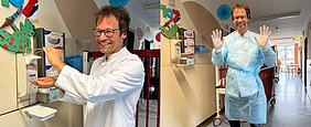 Collage mit zwei Bildern vom Flur der Kinderklinik 