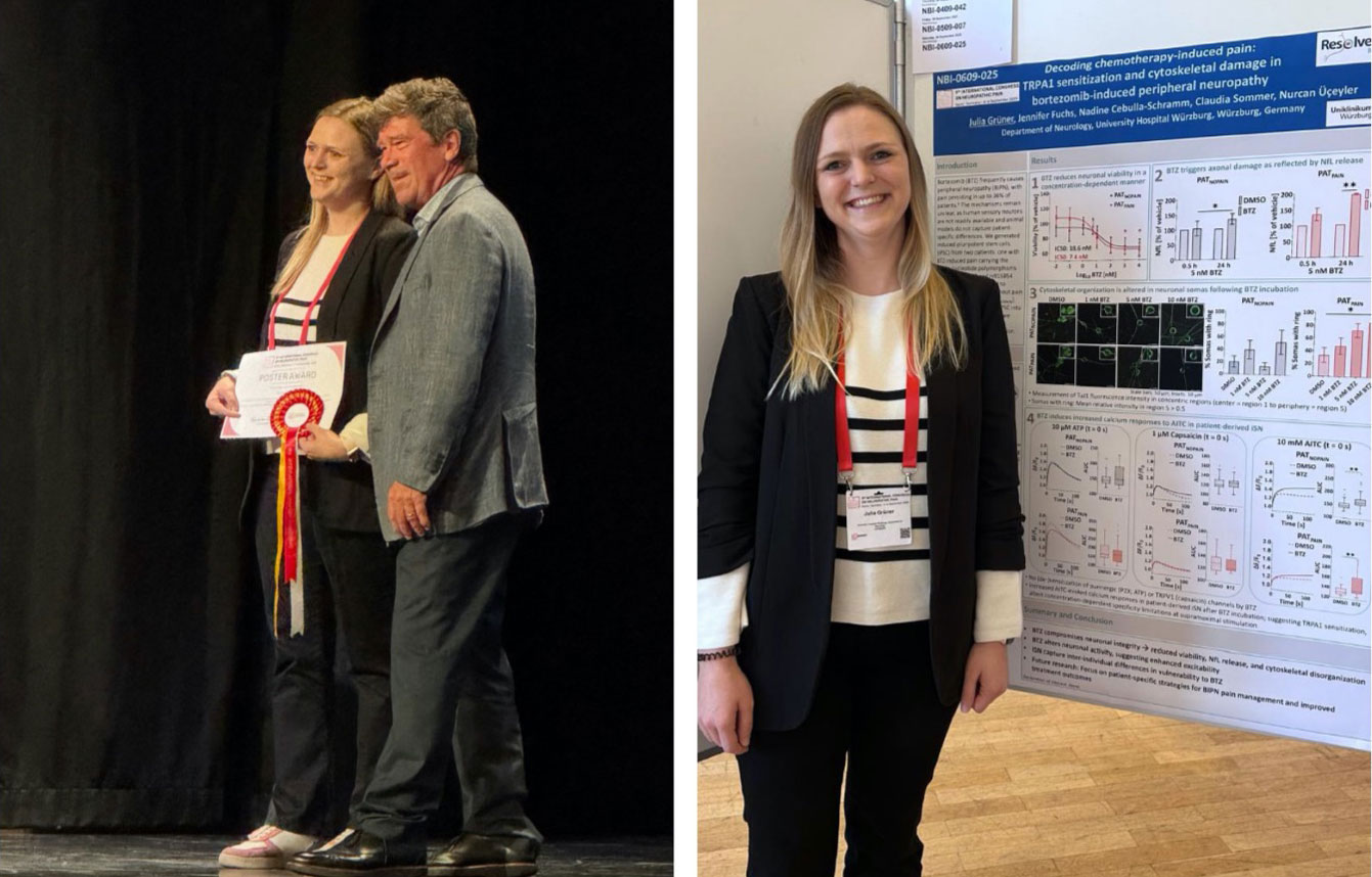 Dr. Julia Grüner receiving the Poster Prize and presenting her awarded poster at NeuPSIG 2025, Berlin.