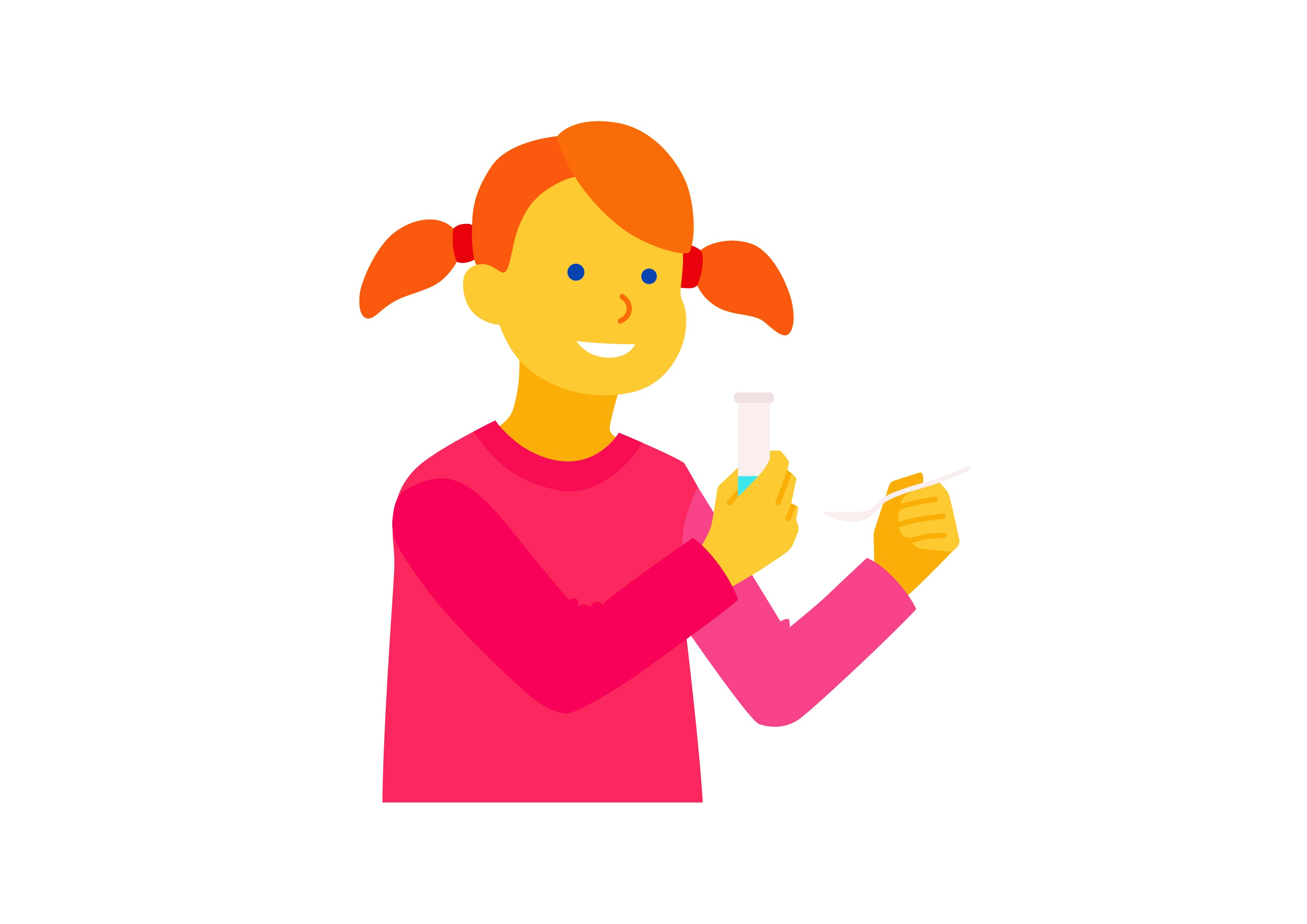Das Bild zeigt ein Mädchen, dass einen Probebehälter und einen Esslöffel in der Hand hält. 