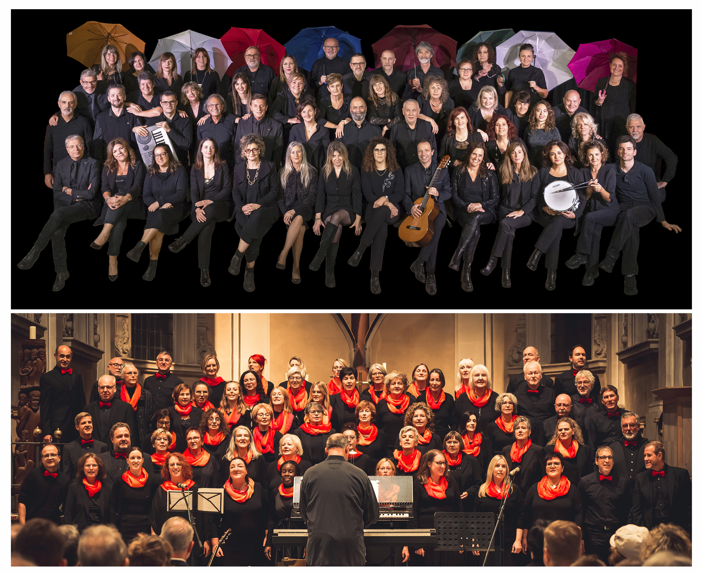 Das norditalienische Ensemble Chorus (oben) und der Würzburger Chor Voices treten gemeinsam zugunsten der Stiftung „Forschung hilft“ auf. Chorus_Voices.jpg