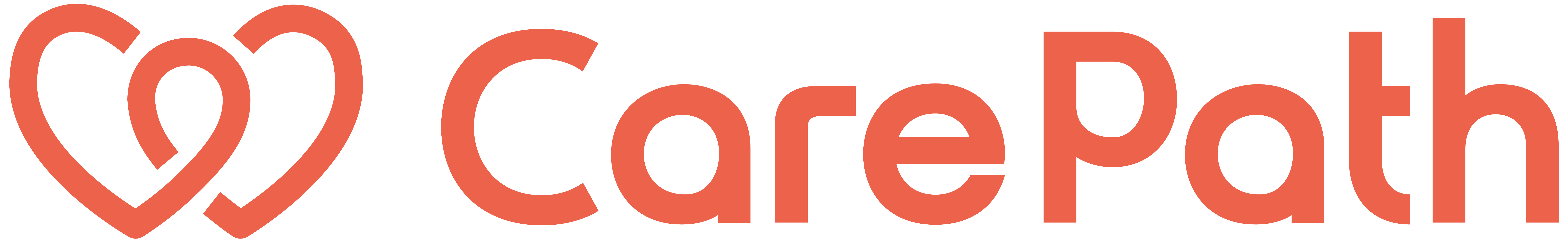 Zwei Umrisse von orangefarbenen Herzen und Schriftzug CarePath 
