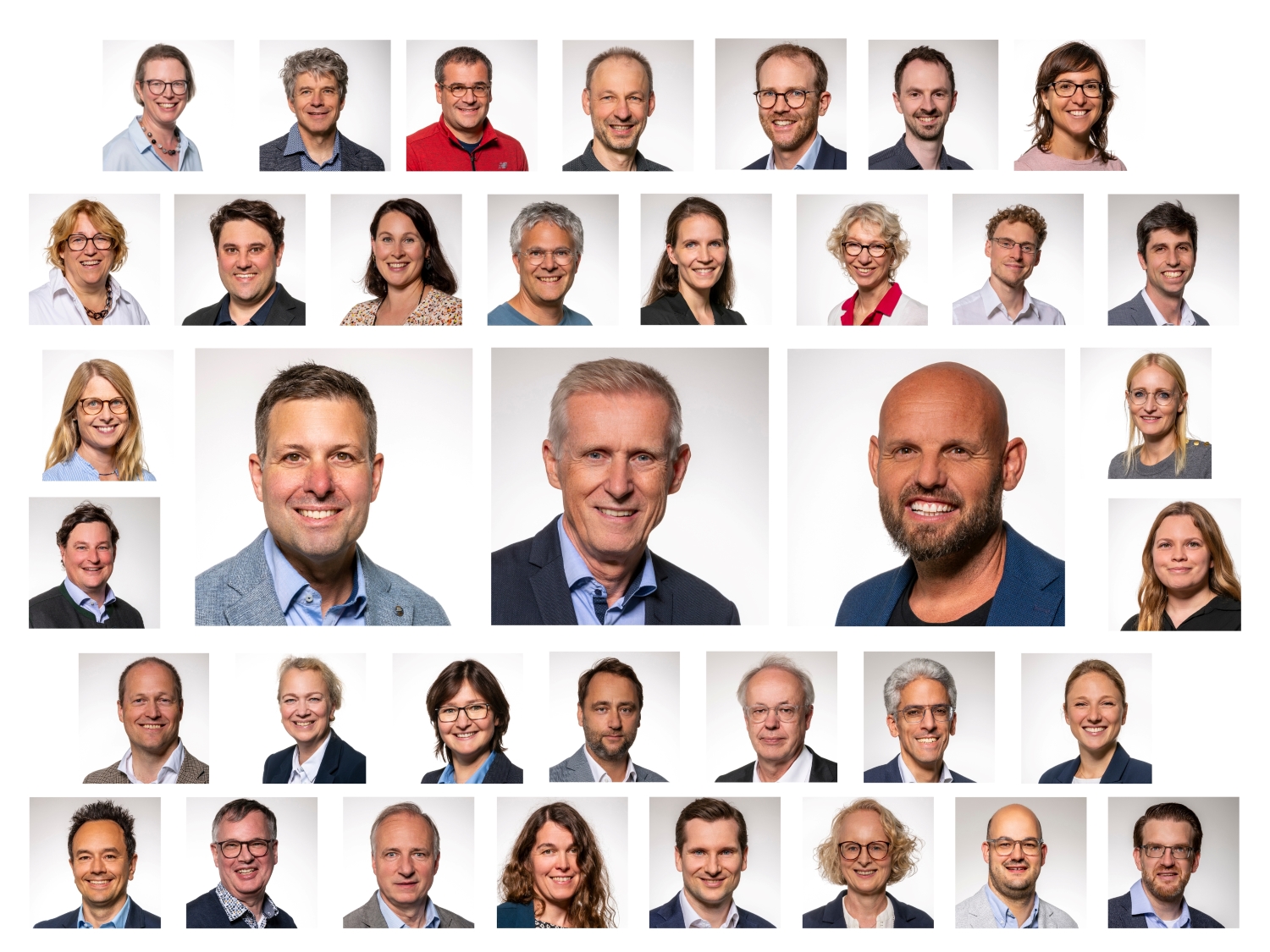 Collage mit 37 Porträts der Personen, die im SFB/TRR forschen, in der Mitte sind die drei Standortsprecher etwas größer abgebildet. 