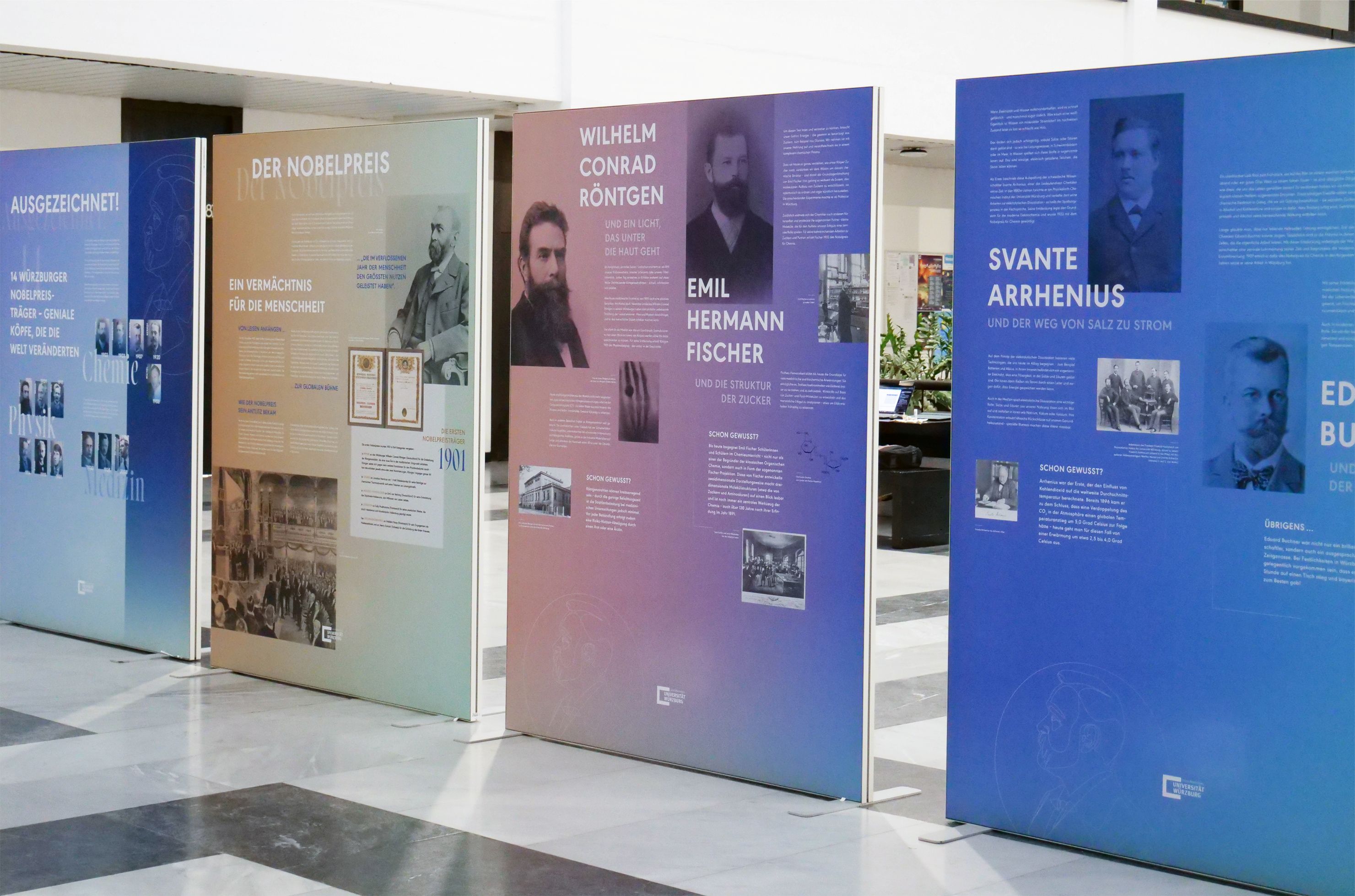 In einer Ausstellung würdigt die Universität Würzburg ihre 14 bisherigen Nobelpreisträger.