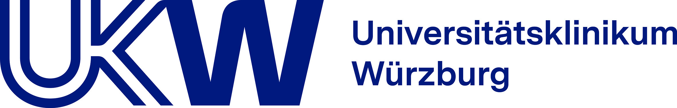 Das neue Logo besteht aus der Wortmarke „UKW“ und dem Zusatz „Universitätsklinikum Würzburg“ in der Primärfarbe Dunkelblau. Logo: UKW