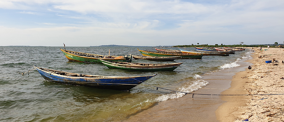 Mehrere Fischerboote am Strand. 