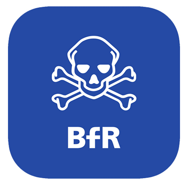 das Logo des BfR (Bundesinstitut für Risikobewertung): Ein weißer Totenkopf auf blauem Hintergrund