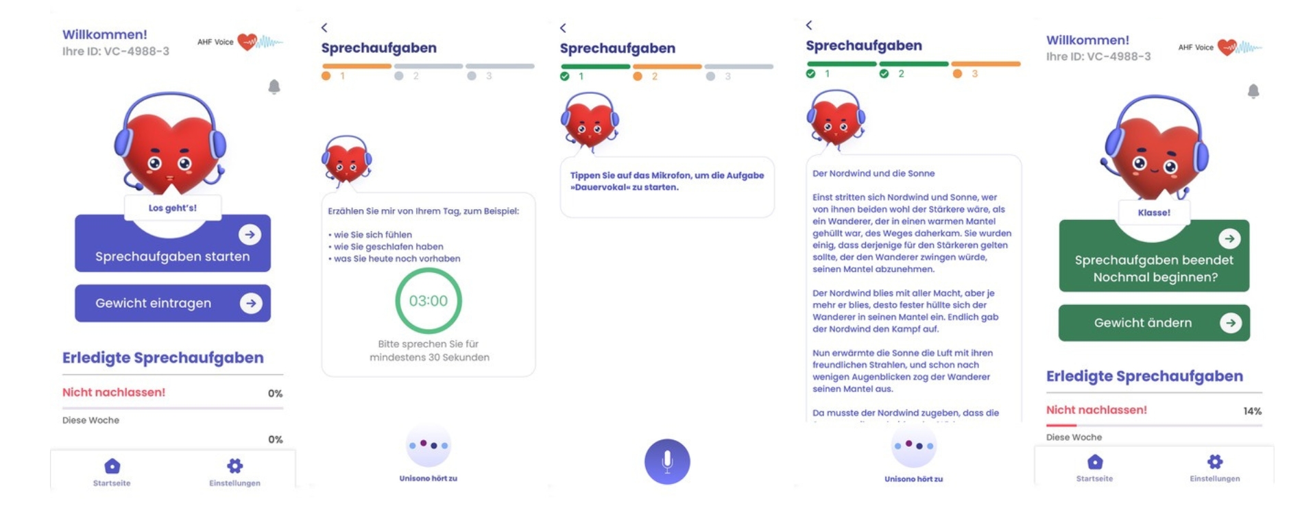 Screenshots aus der AHF-Voice-Anwendung